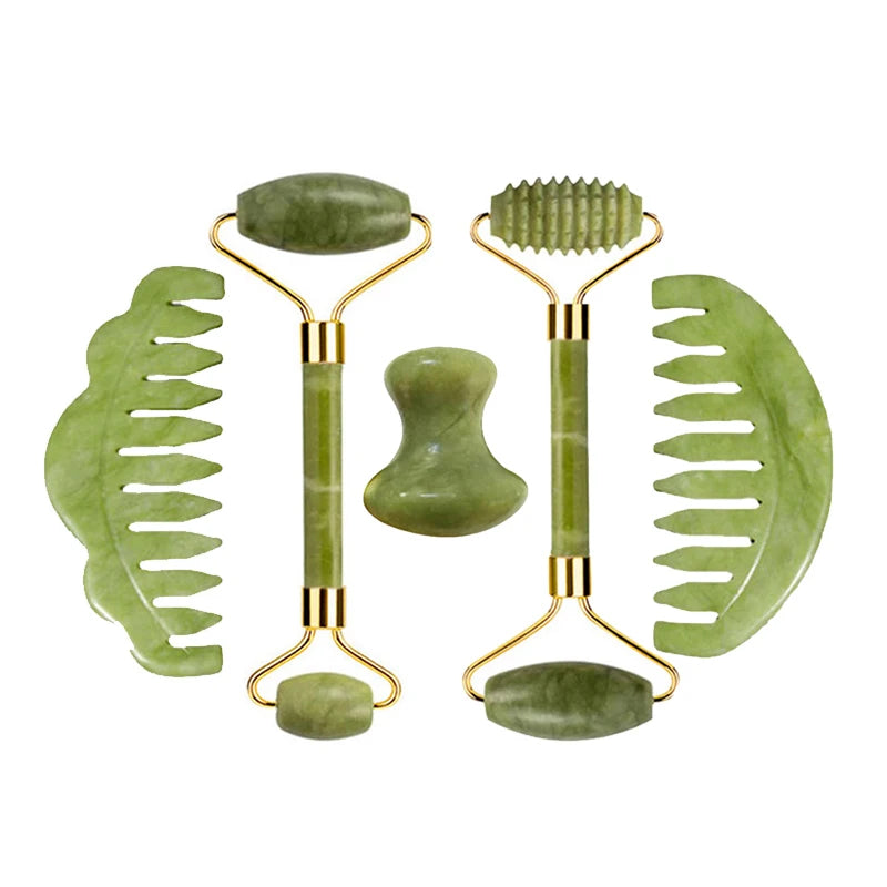 Kit Gua Sha + Rouleau Jade Naturel — Massage Visage | Drainant & Anti-Rides