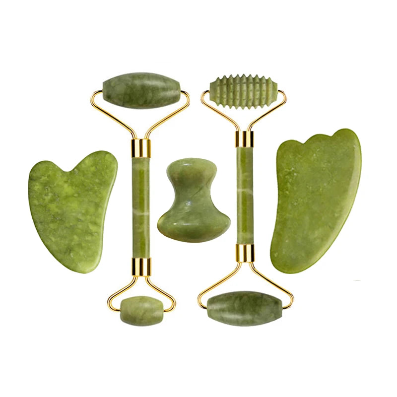 Kit Gua Sha + Rouleau Jade Naturel — Massage Visage | Drainant & Anti-Rides