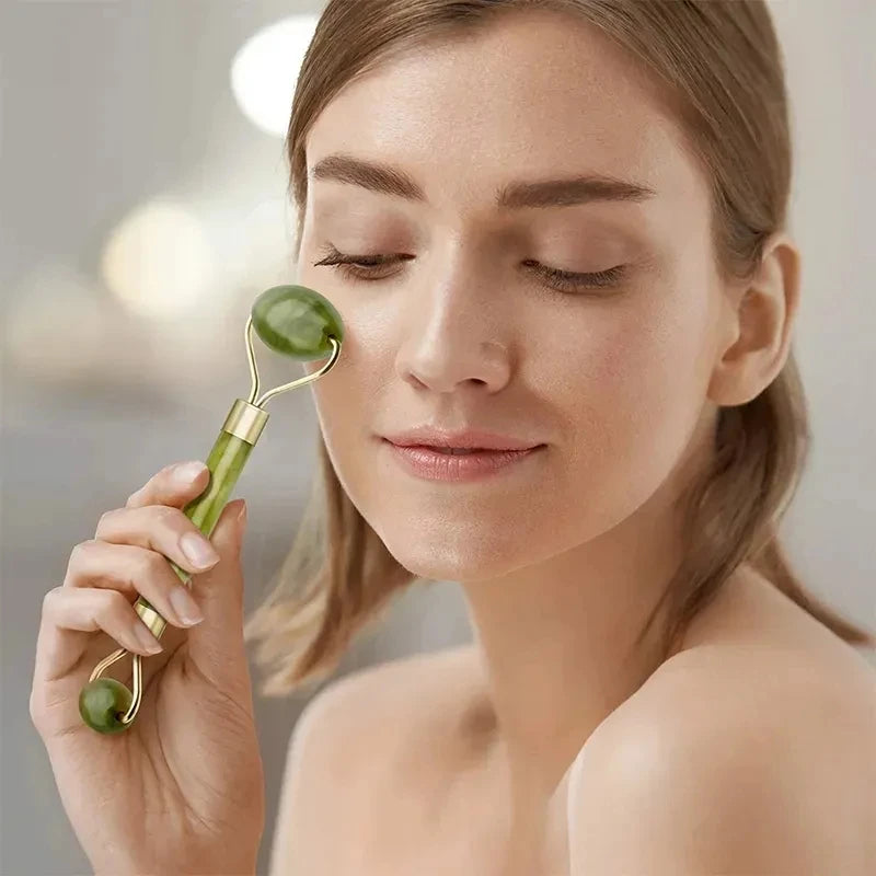 Kit Gua Sha + Rouleau Jade Naturel — Massage Visage | Drainant & Anti-Rides