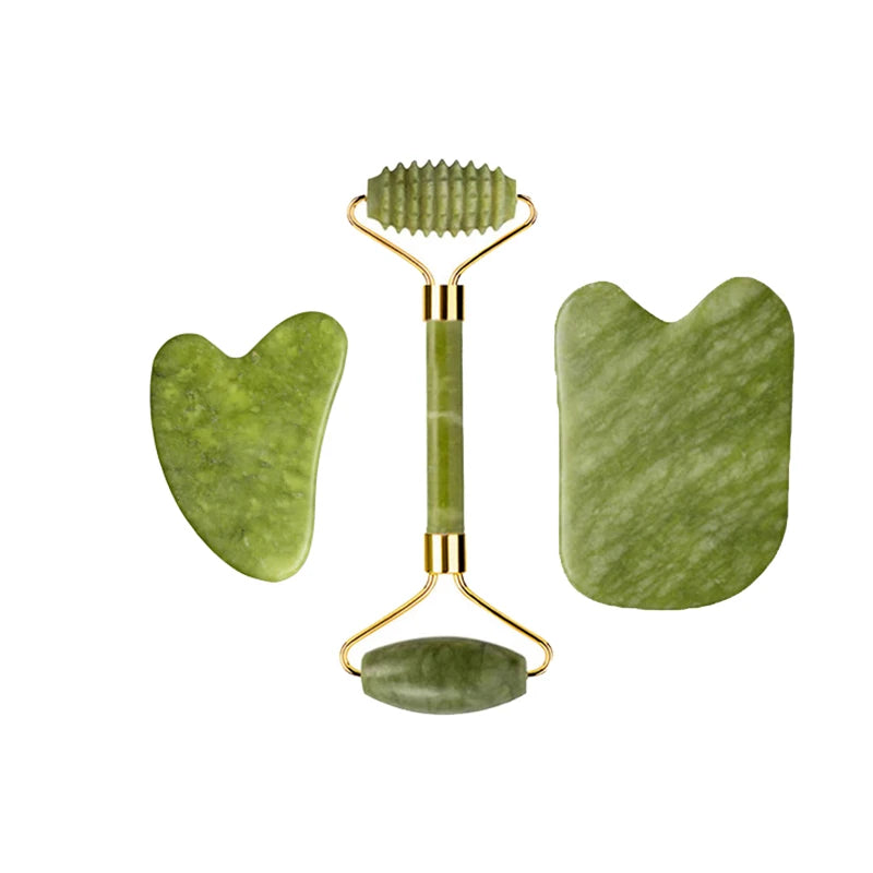 Kit Gua Sha + Rouleau Jade Naturel — Massage Visage | Drainant & Anti-Rides
