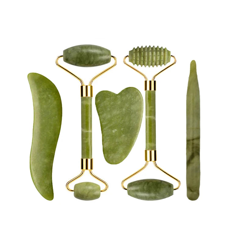 Kit Gua Sha + Rouleau Jade Naturel — Massage Visage | Drainant & Anti-Rides
