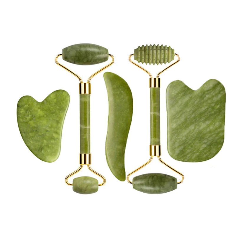 Kit Gua Sha + Rouleau Jade Naturel — Massage Visage | Drainant & Anti-Rides