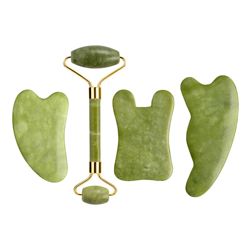 Kit Gua Sha + Rouleau Jade Naturel — Massage Visage | Drainant & Anti-Rides