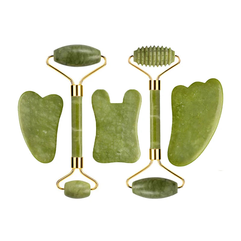 Kit Gua Sha + Rouleau Jade Naturel — Massage Visage | Drainant & Anti-Rides
