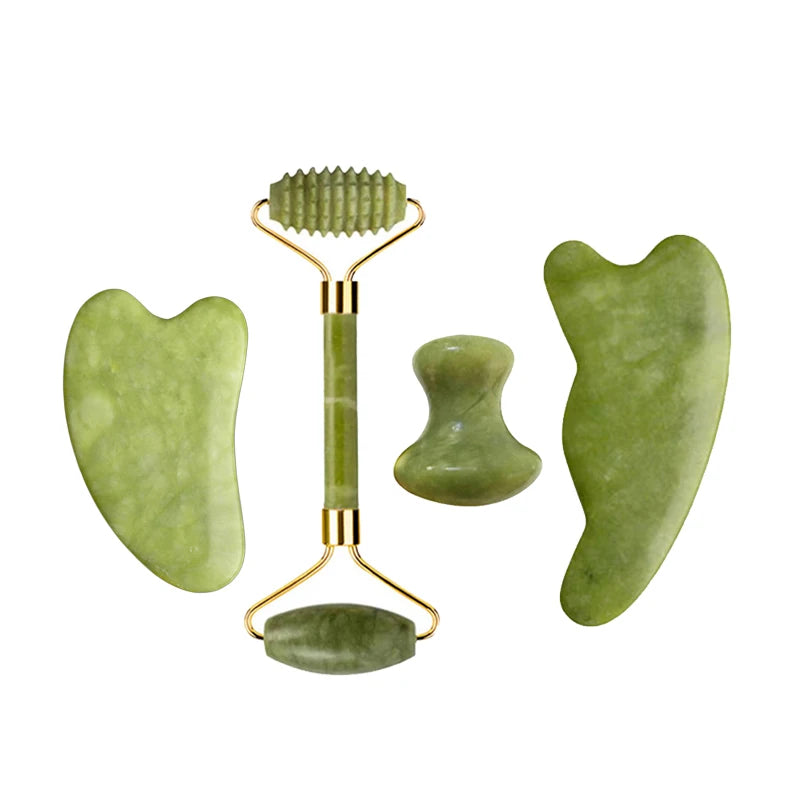 Kit Gua Sha + Rouleau Jade Naturel — Massage Visage | Drainant & Anti-Rides