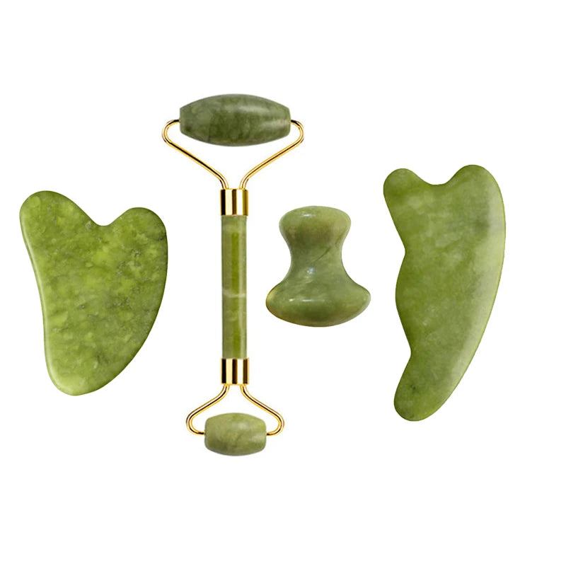 Kit Gua Sha + Rouleau Jade Naturel — Massage Visage | Drainant & Anti-Rides