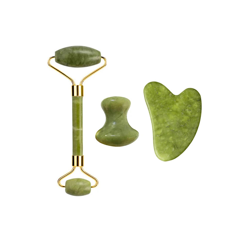 Kit Gua Sha + Rouleau Jade Naturel — Massage Visage | Drainant & Anti-Rides
