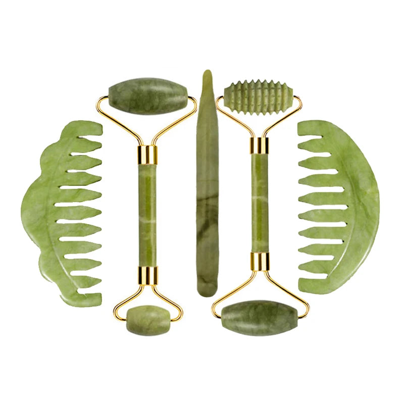 Kit Gua Sha + Rouleau Jade Naturel — Massage Visage | Drainant & Anti-Rides