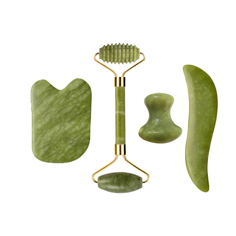 Kit Gua Sha + Rouleau Jade Naturel — Massage Visage | Drainant & Anti-Rides
